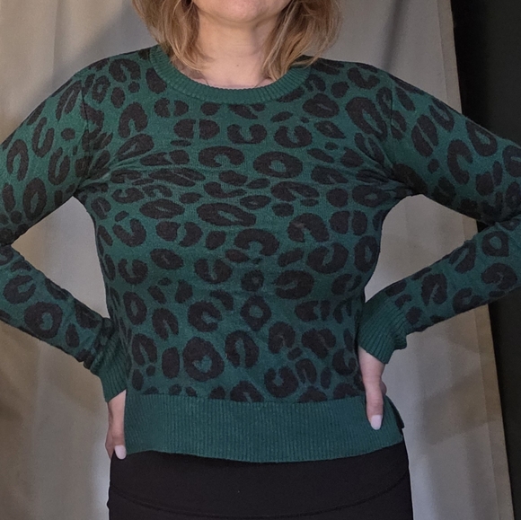 Green Leopard Print Sweater - A New Day - Size Small - Picture 1 of 5